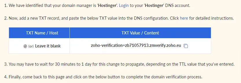 Zoho mail domain verifikáció